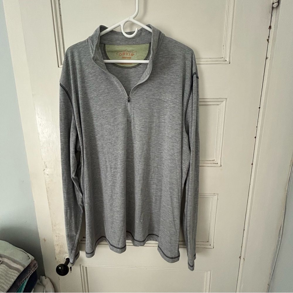 ORVIS Shirt Men's XXLarge Orange Lightweight Knit 1/4 Zip Pullover Tee